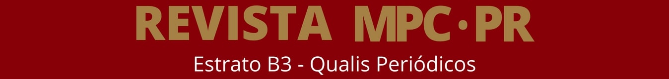 logo da revista, com fundo vermelho e letras douradas com o texto: Revista MPC/PR